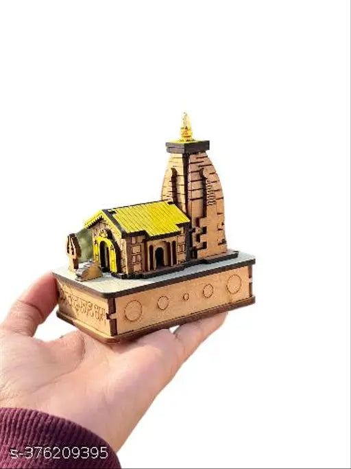 Hand-carved wooden Kedarnath Dham temple replica, Indian Shiva Jyotirlinga home decor showpiece, 5cmx10cmx11cm