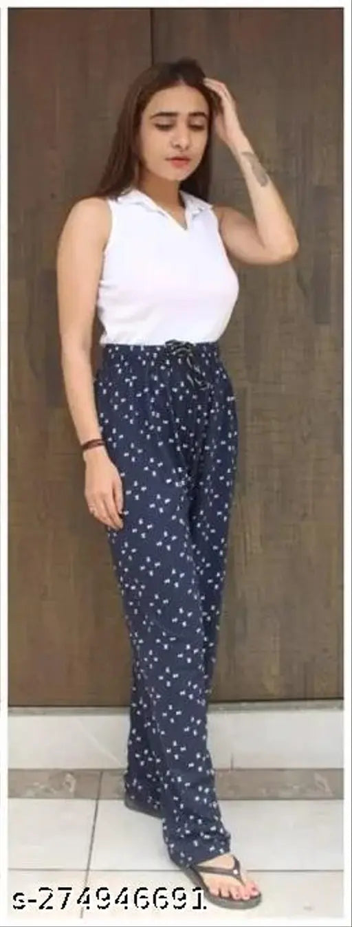 Dark blue patterned pyjama pants, nightwear set for women