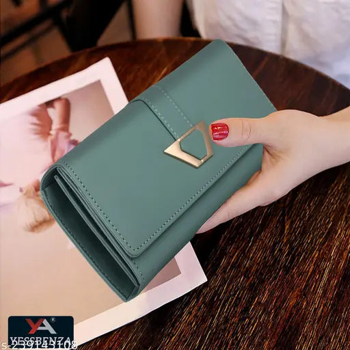 Teal artificial leather clutch wallet for women, with phone pocket and 6 card slots