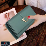 Teal artificial leather clutch wallet for women, with phone pocket and 6 card slots