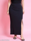 Black plus size maxi length pencil skirt with high slit, polycotton material for women's fashion