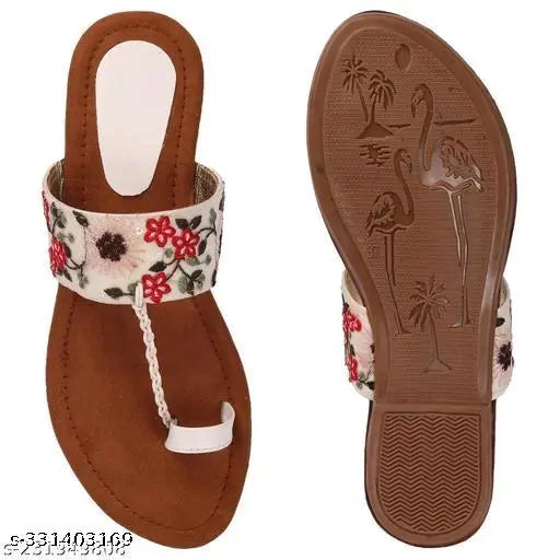 Synthetic leather, embellished slip-on kolapuri flats for women, best sleepwear from India