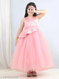 Dusty Rose embellished net dress, full length for girls party wear, 1-2 years size