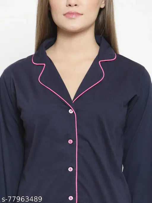 Claura hosiery cotton nightsuit - solid nightwear in Indian-made pyjamas style with long sleeves and hosiery fabric