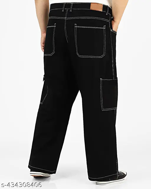 Black dyed/washed denim, 6-pocket baggy jeans for men - stylish fit (N: 28, 30, 32 waist sizes)