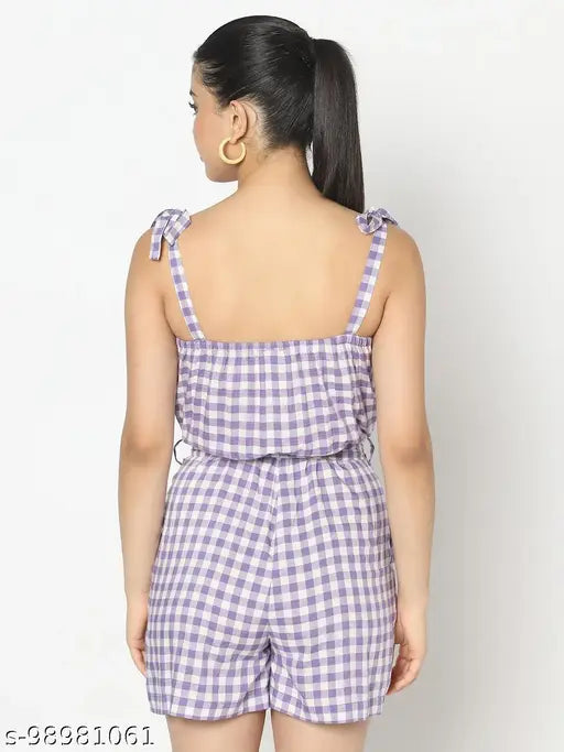 White viscose checks jumpsuit for women on hanger, made by Siavira India