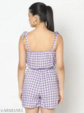 White viscose checks jumpsuit for women on hanger, made by Siavira India