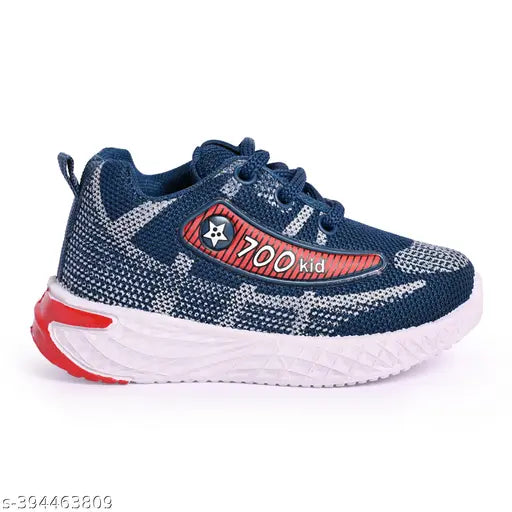 Blue, white, and red casual shoes with "200% Kids" logo