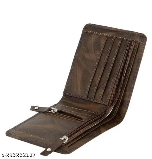 Brown PU dual zipper artificial wallet, 5 compartments, solid pattern, perfect for organizing small items and gifts, slim feel, hand-stitched design, dry clean only