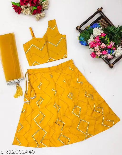 Solid cotton blend choli set 2 for kids, Indian traditional wear