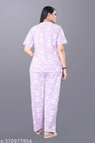 Printed polycotton night suit with short sleeves and net pattern, perfect for regular wear