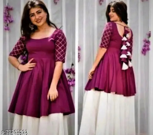 Rayon kurti with sharara palazzos - stylish short kurti for women's casual and formal events, India-made