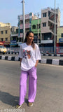 Purple cotton women's cargo pants four pockets