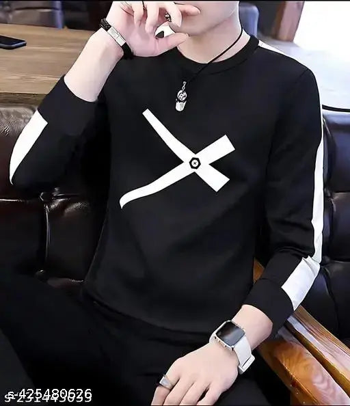 Comfy cotton blend full sleeve printed round neck t-shirt, refreshing men's fashion in various sizes