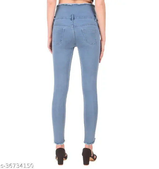 Women's slim fit light blue fringed hem furfur jeans, 4-button closure, pack of 1
