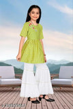 Classic cotton silk anarkali kurta sets, embellished, above knee length for girls aged 5-12, Indian traditional wear