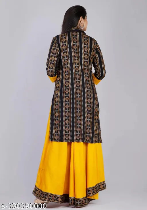 Women's printed rayon Anarkali kurta with long shrug and three-quarter sleeves in pack of 1, Indian festival attire for casual or party occasions
