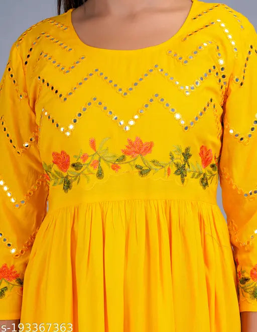 Embroidery work rayon gown, Pink, Blue, white, Red, Yellow, Indian-inspired fashion