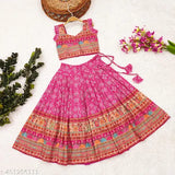 Kids' rayon blend lehenga choli set with dupatta, traditional ethnic party wear for girls aged 2-8 years