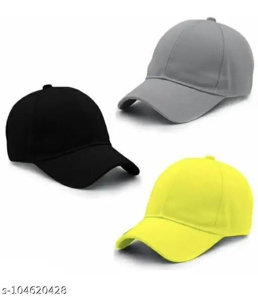 Cotton solid men caps - Unisex trendy base caps, 3 pieces from India