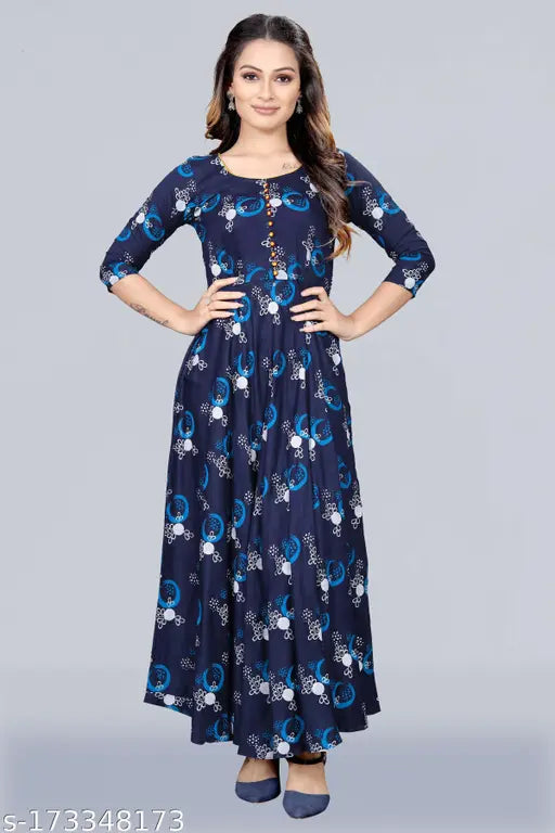 Blue long kurta with bandhani print