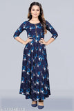Blue long kurta with bandhani print