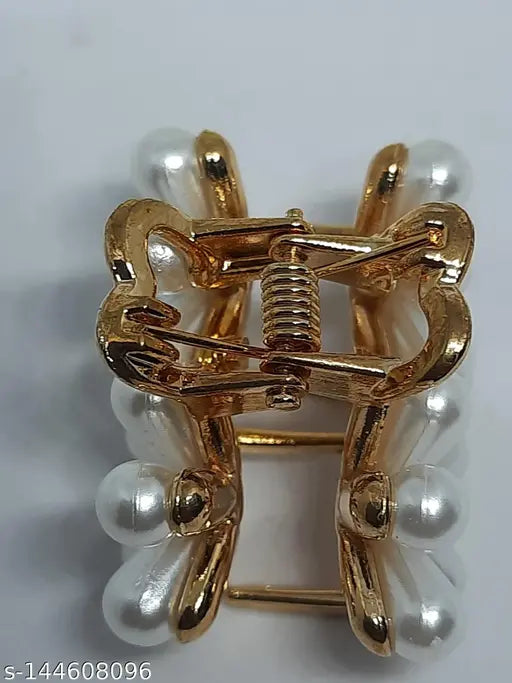 Trendy gold flower clasp hair accessory, pearl decoration