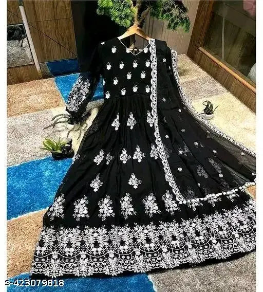 Embroidered Georgette Anarkali gown for women, long sleeves, India-origin high fashion evening wear
