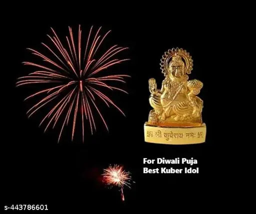 Gold plated Lord Kuber Murti statue, 7cm x 11cm x 2cm Indian god idol for puja decor