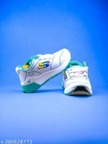 White canvas low-top sneakers for boys, with blue and green accents
