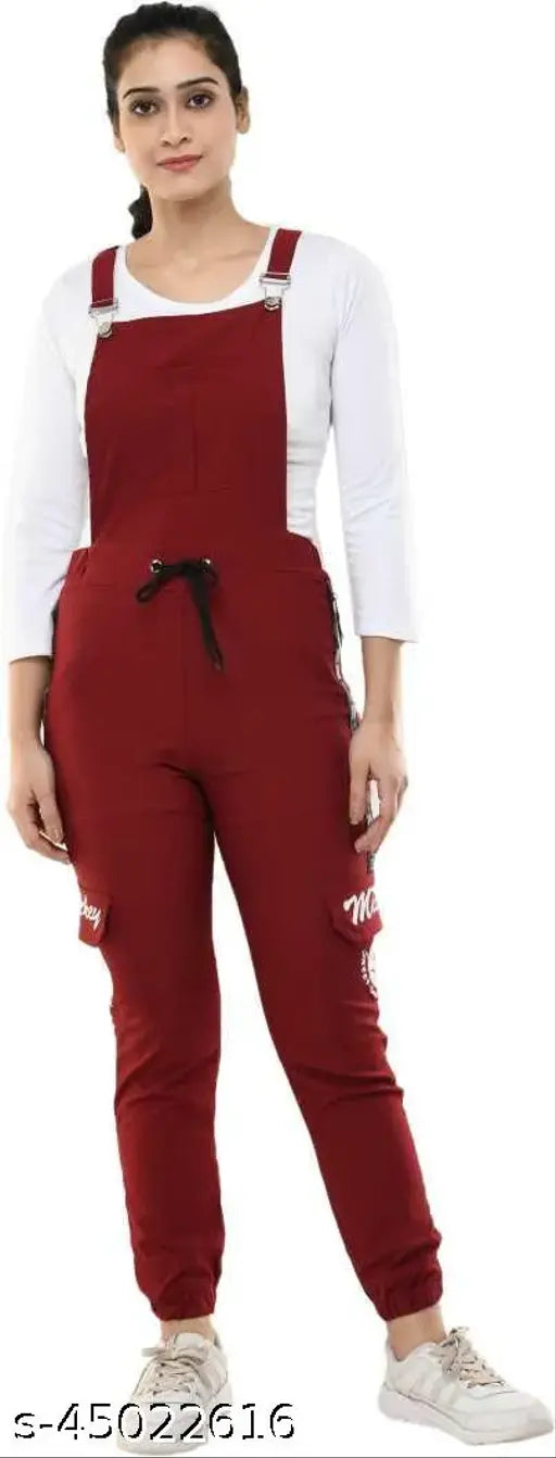 Maroon cotton blend sleeveless dungaree jumpsuit, trendy women's fashion, size S28, M30, L32, XL34