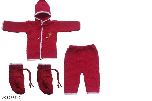 Wool embroidered net Ayusha Classic garment sweater pyjama and booties combo for baby boys and girls winter set