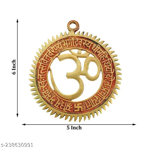 Metal Om Gaytri mantra wall hanging for decoration, brass and aluminum mix, Vastu-compliant spiritual art piece with hanging bracket