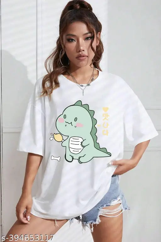 Women's white oversized t-shirt with baggy fit, latest style, Lavender color