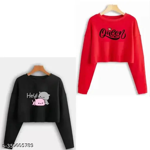 Red cotton blend, boxy top pack of 2 - Women's Fashionable Queen Hey Gomu Pichu printed t-shirts for summer vacation