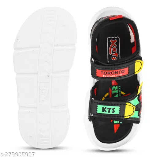 KATS Kids stylish casual fashion sandals, black with colorful accents, size US 12, for ages 6-15
