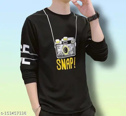 Classy cotton-blend long sleeved men's t-shirt with printed net pattern. High-quality Indian made Daho Men t-shirts, great for casual wear." (109 characters)