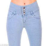 Sky blue denim skinny jeans with buttoned front