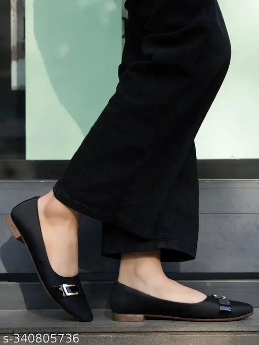 Black synthetic slip-on ballerinas by Shoetopia for women, comfortable and stylish footwear