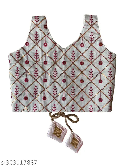 Taffeta silk and net lehenga set for kids aged 6 months to 8 years, featuring floral stitch design, sleeveless top, and matching net dupatta
