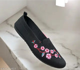 Black canvas ballerina flats with ankle loops for women, made in India