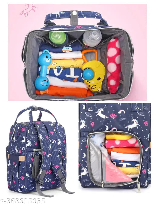 Unicorn blue style2, fabric net maternity diaper bag. Spacious pockets, waterproof, BPA-free material, perfect for travel and moms on the go