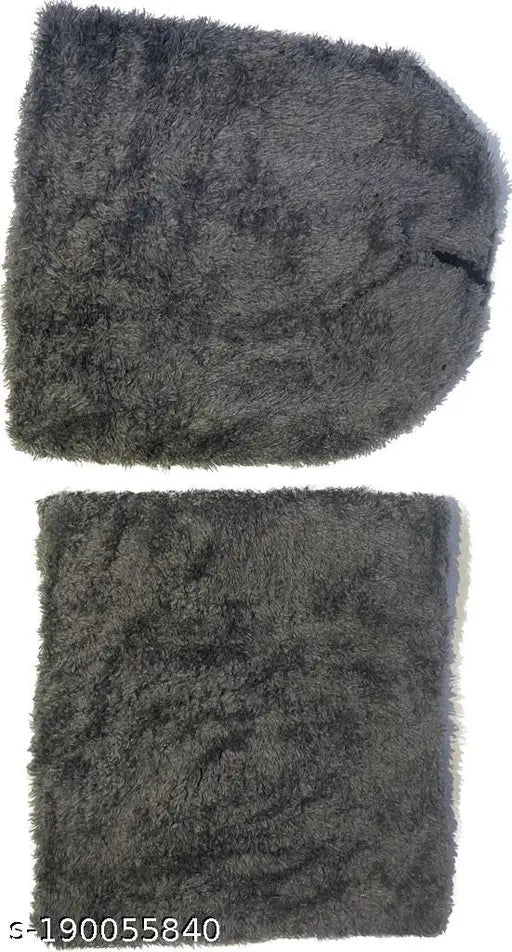 Woolen Grace premium black BTS Cap with fur pattern, perfect winter accessory for outdoors