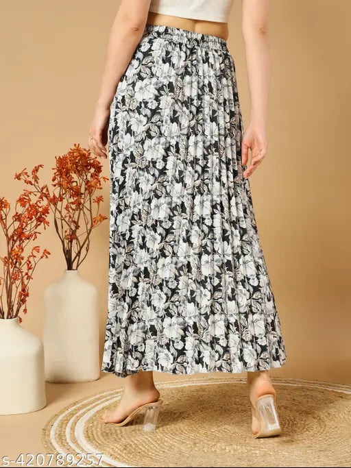Floral printed crepe A-line long skirt, timeless elegance on display
