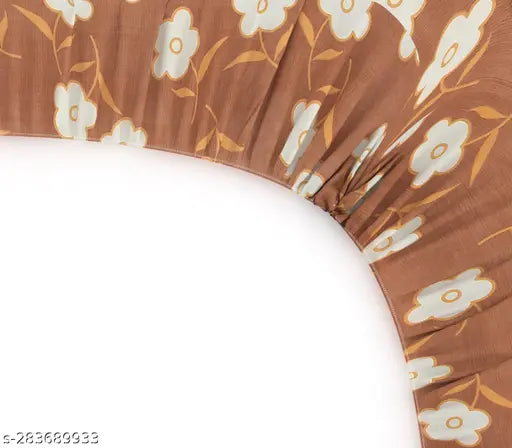 Glace Cotton double fitted bedsheet with floral pattern & 2 large pillow covers, fits 6" mattresses