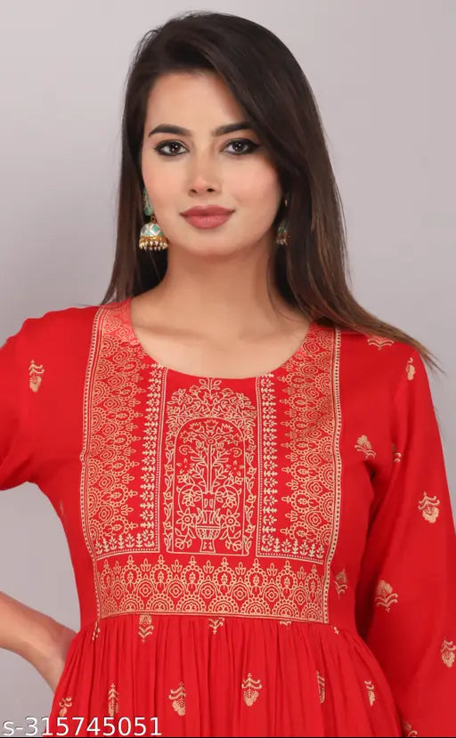 Rayon printed combo embroidered kurti, three-quarter sleeves, party short kurti for women in S, M, L, XXL