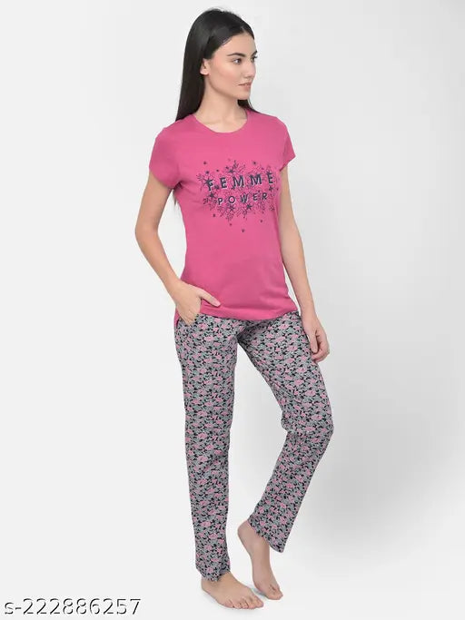 Cotton Lyra Women's Printed Night Suit Top & Pyjama Set, short-sleeved, vibrant design, available in S, M, L (India)