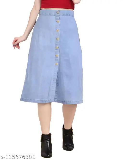 Genreel denim skirt in blue, waistband belt loops