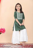 Girls printed rayon A-line kurti and sharara palazzo set, vibrant Indian fashion for 5-12 years old