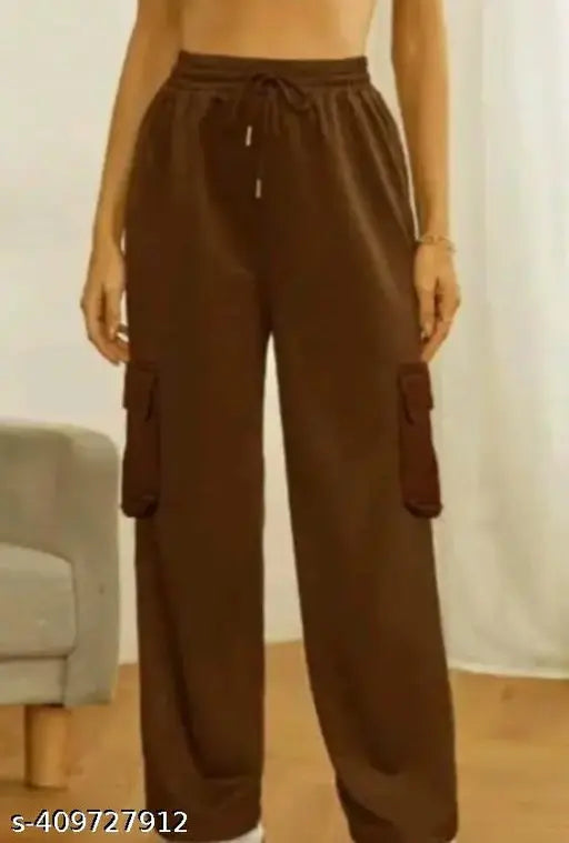 Brown cotton elastic waist pants